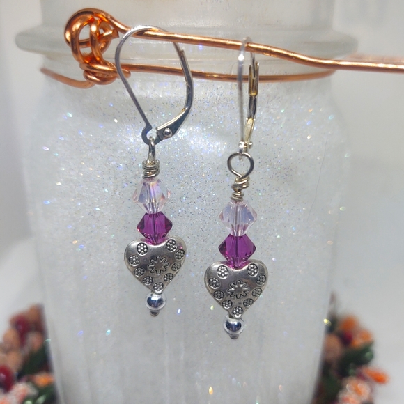 Silver-plated Swarovski Crystal Heart Earrings - Picture 1 of 5